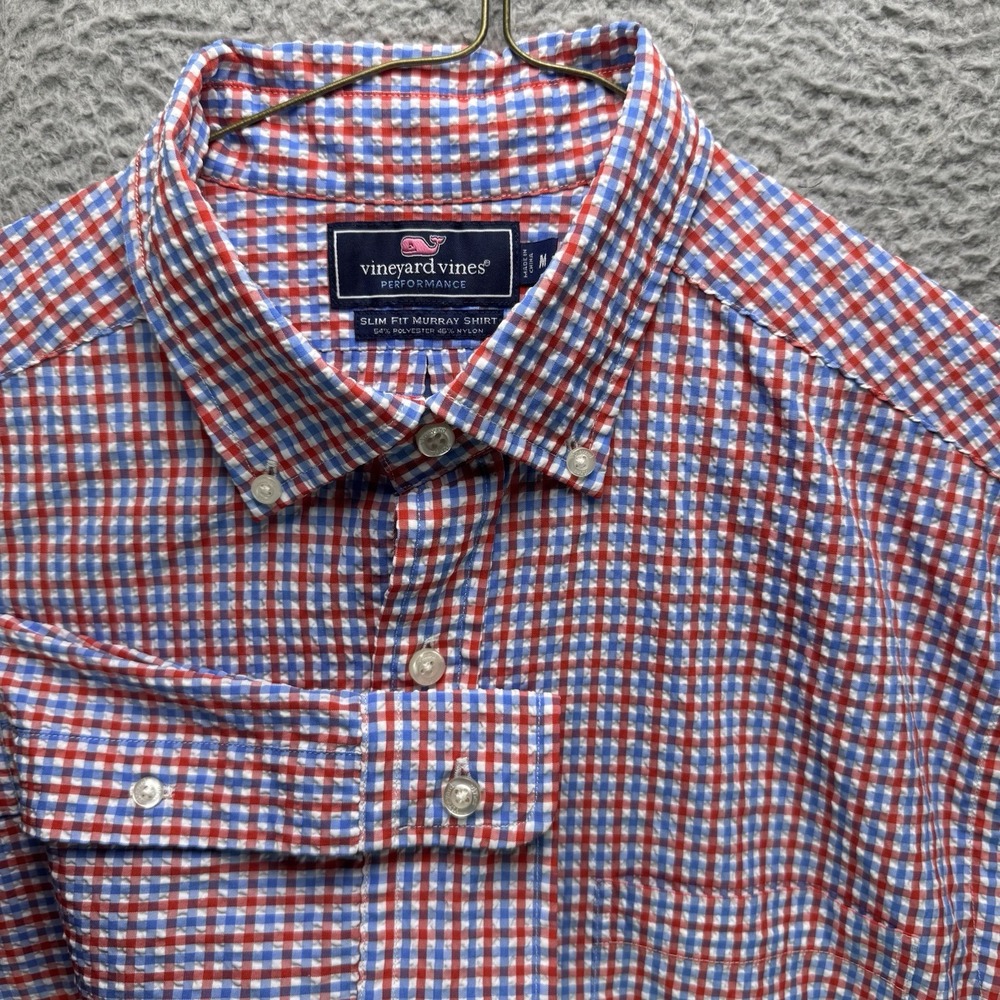 Vineyard Vines Murray Shirt Mens Medium Red Plaid Slim Seersucker Button Down